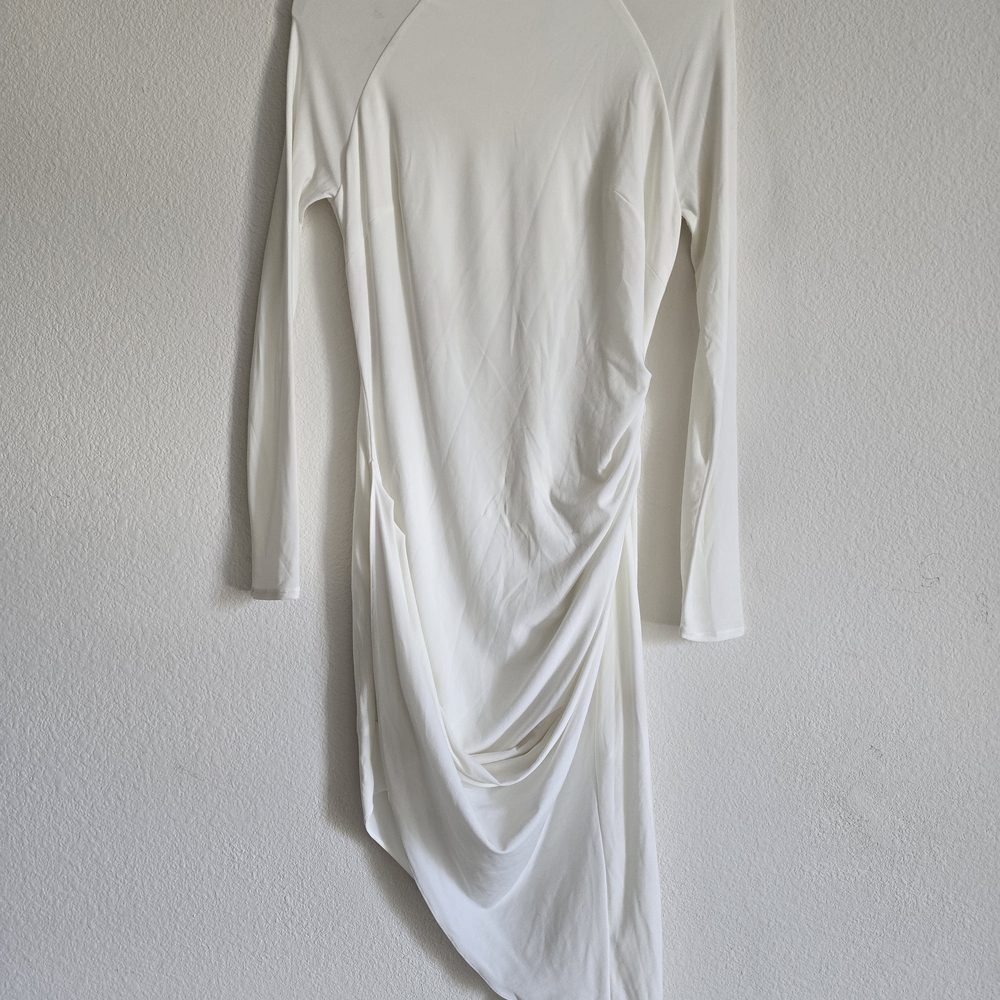 House of CB White Asymmetrical Sheath Dress with Raglan Sleeves